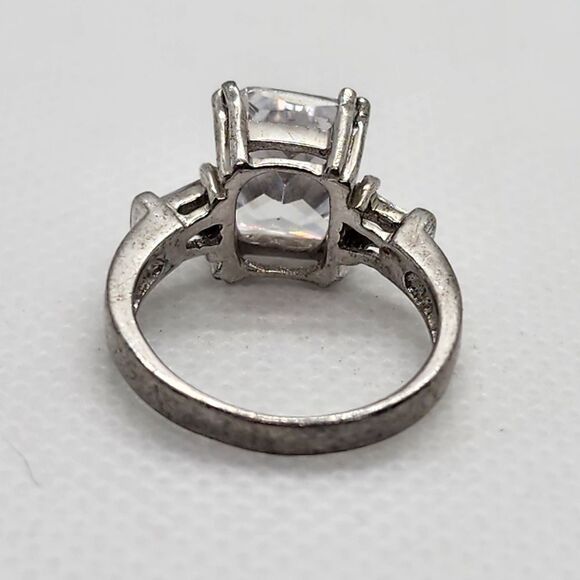 Sterling Silver & Clear Emerald Cut Cubic Zirconia Ring (4.75) - Picture 5 of 7